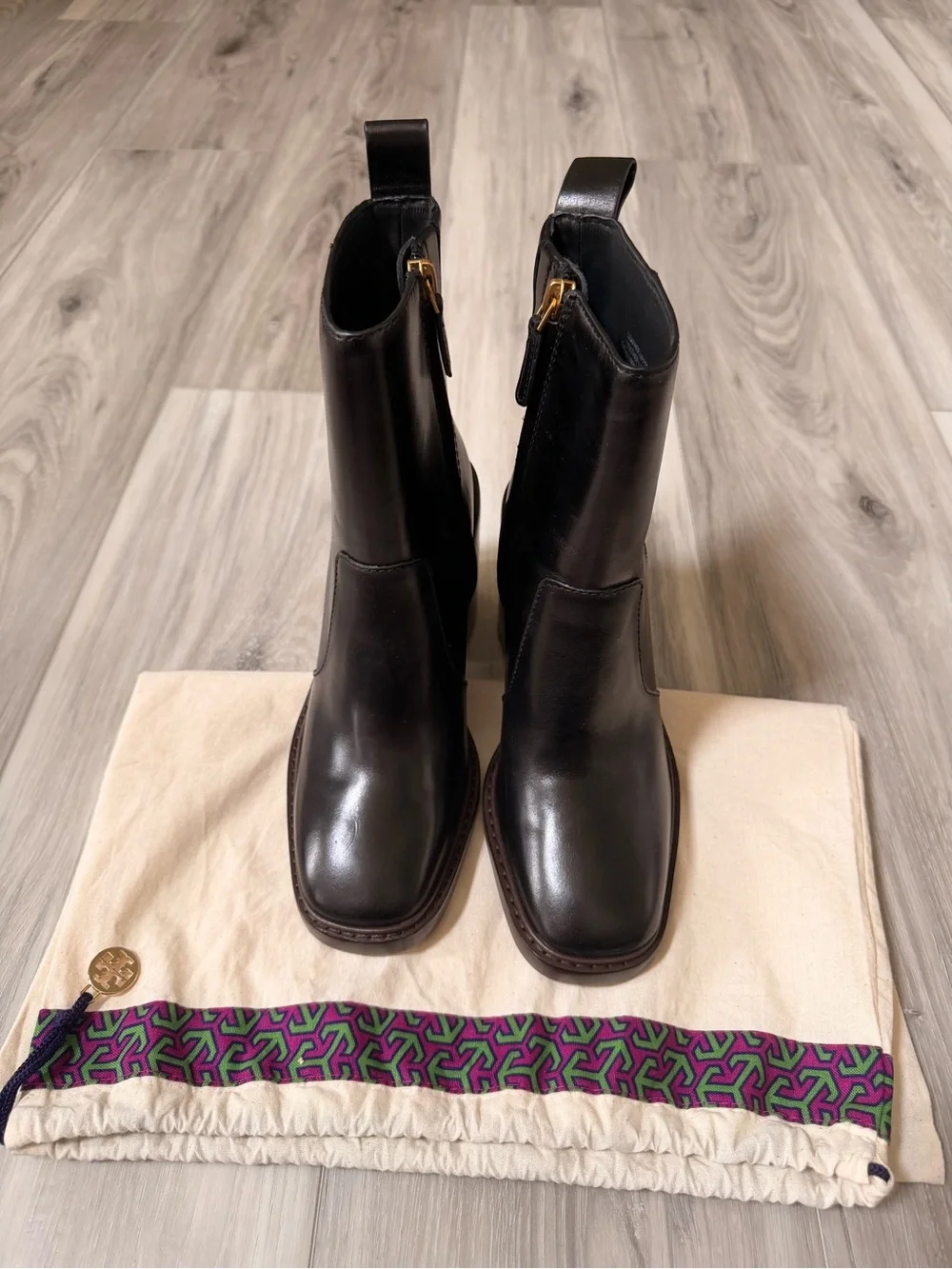 Tory Burch Sierra Black Leather Block Heel Ankle Boots Booties Size 6
